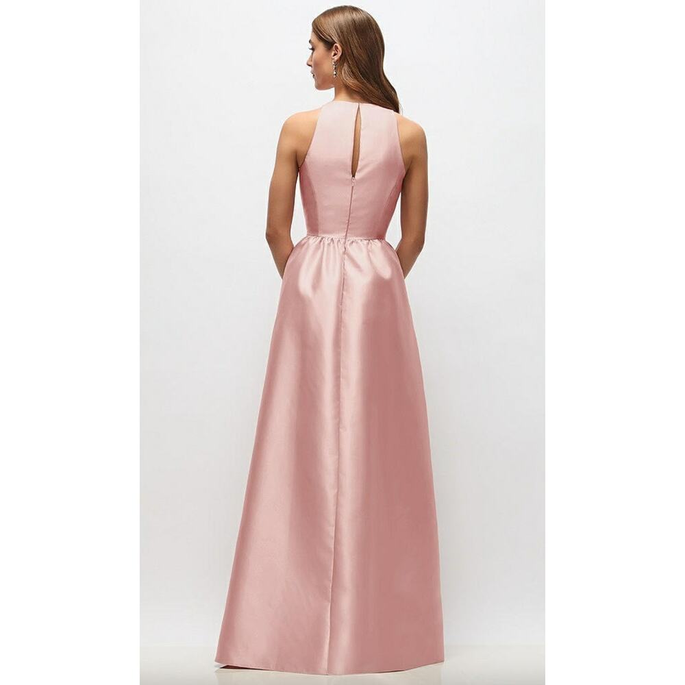 Alfred Sung D707 Rose Satin Maxi Dress Sleeveless Keyhole Back 4 - Picture 2 of 9
